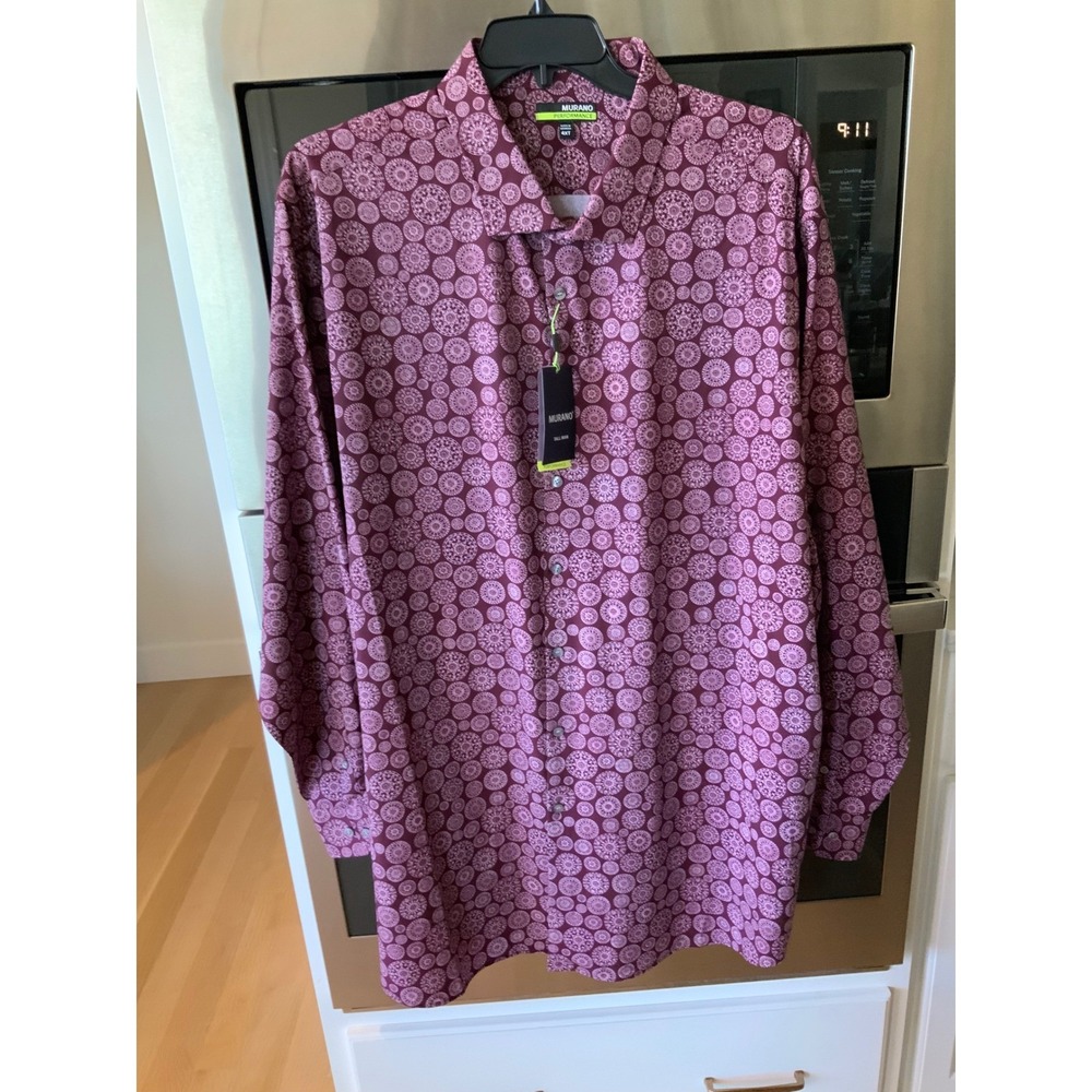 New Murano button up performance shirt burgundy print big man